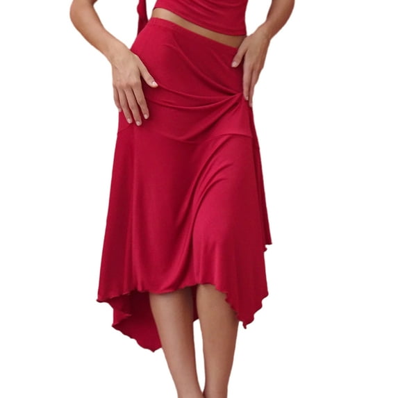 KelaJuan Women's Elegant Fashion Midi Skirt, Solid Color High Waist Asymmetric Ruffled Hem Skirt for Party, Work