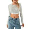 thumbnail image 1 of KelaJuan Women’s Full Sequin Cropped Tops Long Sleeve Round Neck Show Navel Glitter Sparkle Party Blouses, 1 of 8