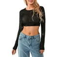 thumbnail image 1 of KelaJuan Women’s Full Sequin Cropped Tops Long Sleeve Round Neck Show Navel Glitter Sparkle Party Blouses, 1 of 9