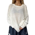 thumbnail image 1 of KelaJuan Women's Hollow Out Knit Sweaters Long Sleeve Round Neck Solid Color Pullover Fall Winter Tops, 1 of 6