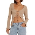 thumbnail image 1 of KelaJuan Women’s Knit Tops Long Sleeve Scoop Neck Tie-up Front T-Shirts Cardigans Aesthetic Clothes, 1 of 6