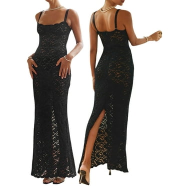 KelaJuan Women's Lace Dress Sleeveless Split Hem Solid Color Cocktail Party Zip Back Cami Dress