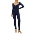 thumbnail image 1 of KelaJuan Women's Long Sleeve Unitard Jumpsuit Bodycon Front Ruched Deep V Neck Stretchy Long Romper Clubwear for Spring Fall, 1 of 6