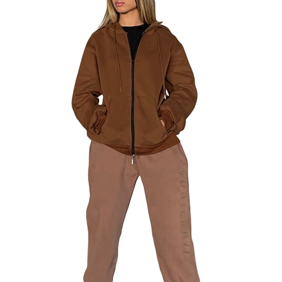 KelaJuan Women's Loose Hoodies Loungewear Fashion Solid Color Long Sleeve Fall Winter Jacket Casual Clothes Zip-Up Sweatshirts Coat
