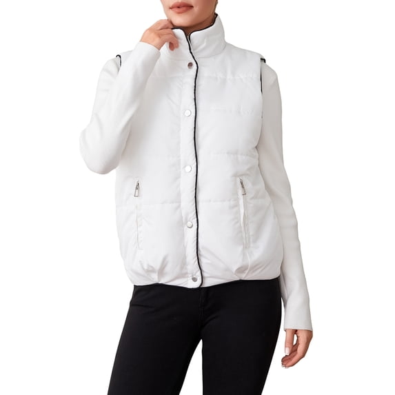 KelaJuan Women's Puffer Vest Contrast Color Stand Collar Quilted Waistcoat Winter Casual Outdoor Sleeveless Padded Jacket Coat