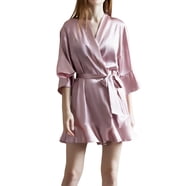 INTIMO Women's Silk Robe – Knee Length, Tie Front, 3/4 Sleeve, 100% Polyester Charmeuse, Sleepwear & Loungewear