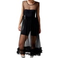 thumbnail image 1 of KelaJuan Women's Sheer Mesh Midi Dress Solid Color Crew Neck Ruffles Sleeveless Dress Beach Swimwear See-Through Cover-Ups, 1 of 6
