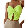 thumbnail image 1 of KelaJuan Women's Slim Yoga Cami Tops Solid Color Front Twist Spaghetti Strap Vest Slit Show Navel Cropped Camisole, 1 of 6