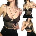 thumbnail image 1 of KelaJuan Women´s Solid Color Short Tops, Cross Bandages Perspective Short Camisole, Sleeveless Navel Vest, 1 of 8