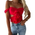 thumbnail image 1 of KelaJuan Women's Solid Color Tank Tops Fashion Sleeveless 3D Flower Front Ruched Crop Tops Clubwear, 1 of 6