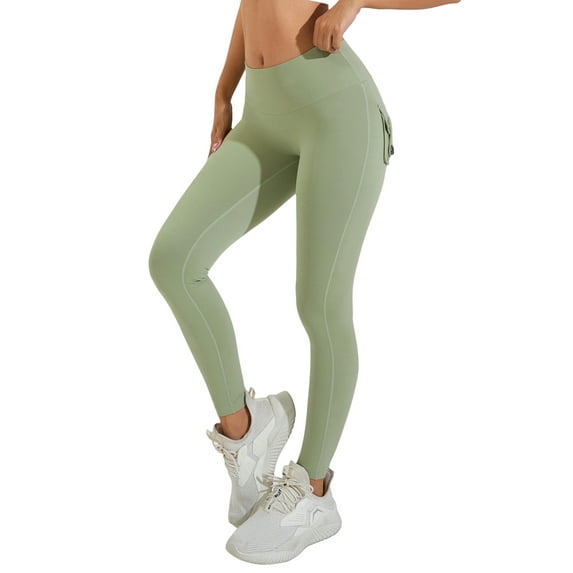 KelaJuan Women's Solid Color Yoga Pants Tummy Control High Waist Running Leggings with Pocket