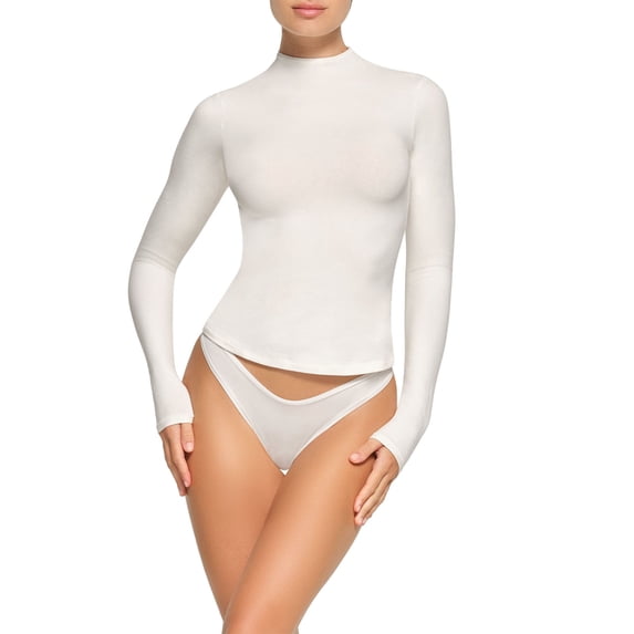 KelaJuan Women's Spring Autumn Basic Tops Long Sleeve High Neck Solid Color Slim Fit T-shirt