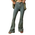 thumbnail image 1 of KelaJuan Women's Spring Summer Denim Pants Solid Color Mid Rise Slim Fit Flared Bell Bottom Jeans, 1 of 6