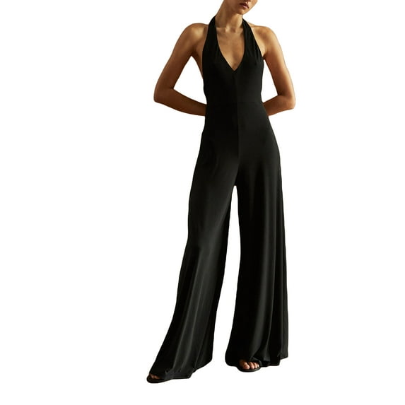 KelaJuan Women’s Summer Halter Jumpsuit, Casual Sleeveless Solid Color Romper Wide Leg Pants