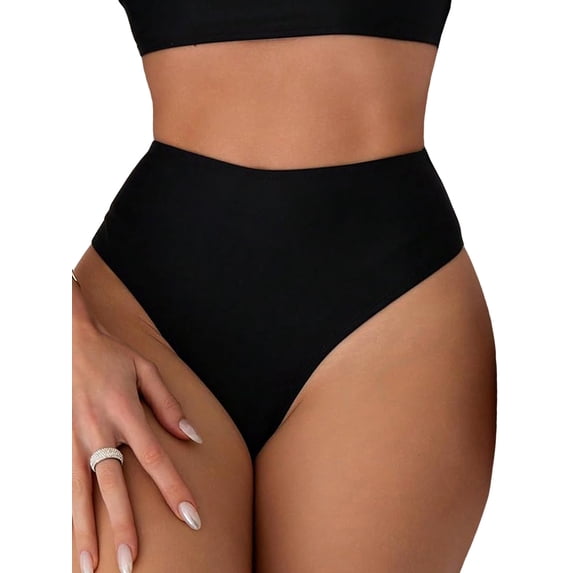 KelaJuan Women's Thong Bikini Bottoms Cross Cutout High Waist Thong Swimsuit Summer Beachwear Swimwear Bathing Suit