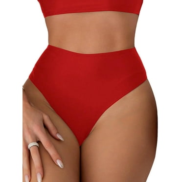 KelaJuan Women's Thong Bikini Bottoms Cross Cutout High Waist Thong Swimsuit Summer Beachwear Swimwear Bathing Suit