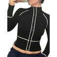 thumbnail image 1 of KelaJuan Women’s Zip Up Crop Tops Long Sleeve Mock Neck Contrast Stitch Slim Fit T-Shirts Blouses Streetwear, 1 of 5
