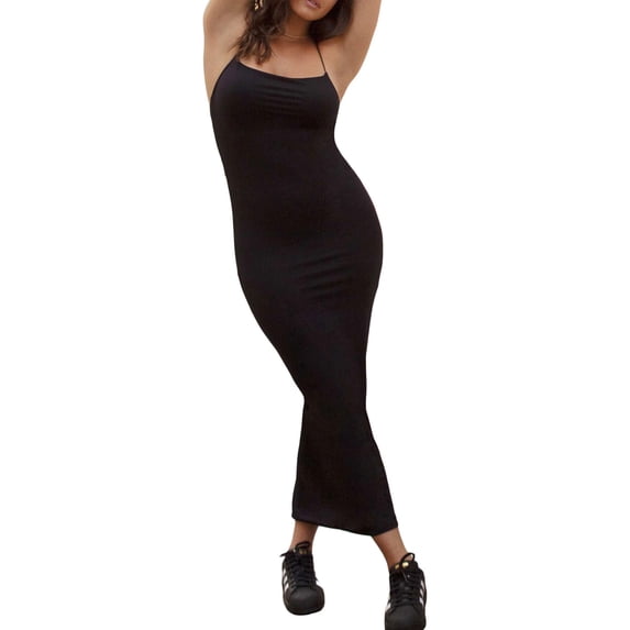 KelaJuan Womenacute;s Bodycon Long Dress, Sleeveless Backless Spaghetti Strap Solid Color/Floral Print Dress