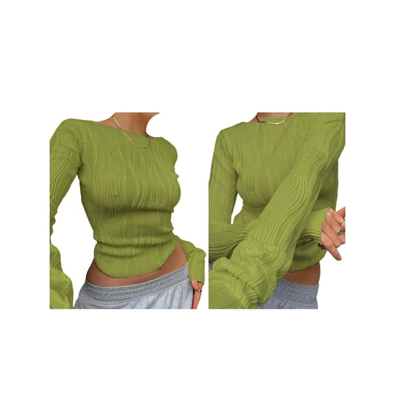 KelaJuan Womenacute;s Fashion Shirt Crew Neck Long Sleeve T-shirt Three-Dimensional Textured Slim Fit Pullover Tops