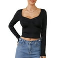 thumbnail image 1 of KelaJuan Womenacute;s Spring Summer Fitted Crop Tops Long Sleeve Low Cut Solid Color Slim T-shirt, 1 of 6