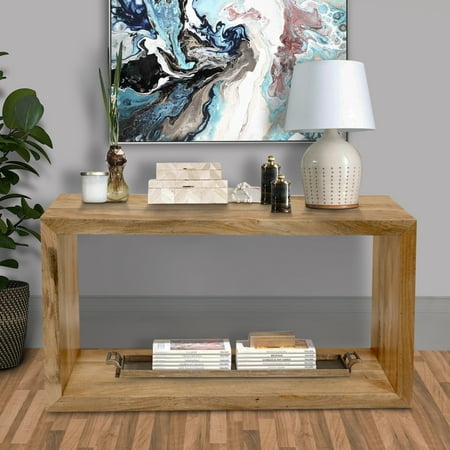 Keli 52 Inch Mango Wood Sideboard Console Table Open Cube 1 Shelf Natural Brown - Saltoro Sherpi