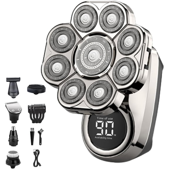 Keli 9.0 Pro Head Shaver 9D Floating Blades, LED Display, IPX7 Waterproof, Wet/Dry Rechargeable Cordless Razor.