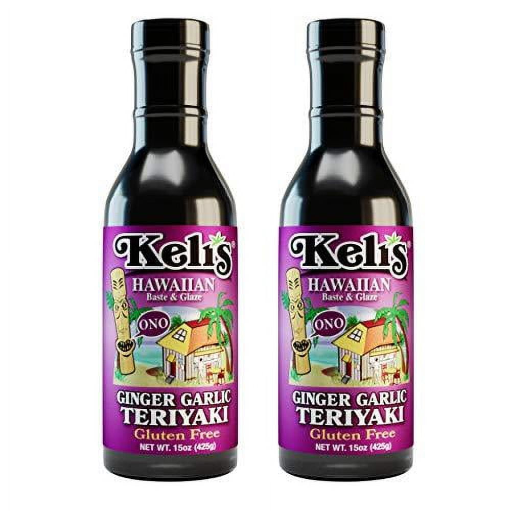Keli's Sauces Low Sodium Ginger-Garlic Vegan & Gluten Free Kid Friendly Teriyaki Sauce, Flavorful Hawaiian Teriyaki Glaze and BBQ Sauce- Made with Gluten Free Soy Sauce -15 oz (Pack of 2)