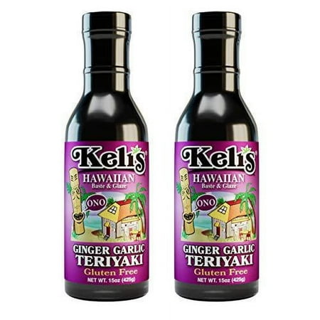 Keli's Sauces Low Sodium Ginger-Garlic Vegan & Gluten Free Kid Friendly Teriyaki Sauce, Flavorful Hawaiian Teriyaki Glaze and BBQ Sauce- Made with Gluten Free Soy Sauce -15 oz (Pack of 2)