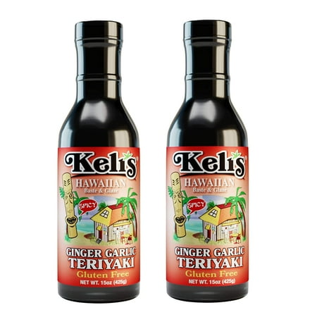 Keli's Sauces Low Sodium Spicy Gluten Free & Vegan Ginger Garlic Teriyaki Glaze and BBQ Sauce, Hot and Spicy Lover Approved! Made with Gluten Free Soy Sauce - 15oz (Pack of 2)