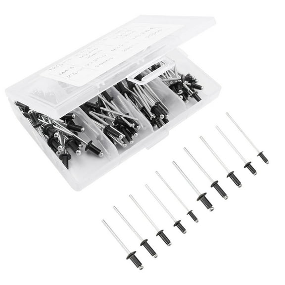 Kelingqi 120 Pcs/set M2.4 .0 .2 Black Aluminium Blind Rivets Nail Decoration Rivets Fasteners for Furniture Assortment Kit