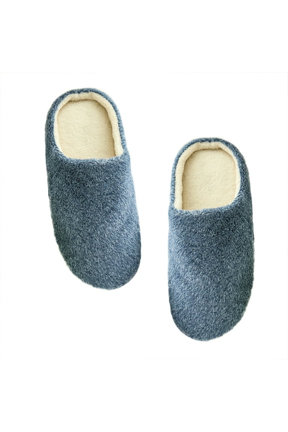 Kelingqi Women's Cozy Furry House Slippers Mens Cotton-Padded Plush Slippers Couples Winter Home Shoes - Size 44/45 (Navy Blue)