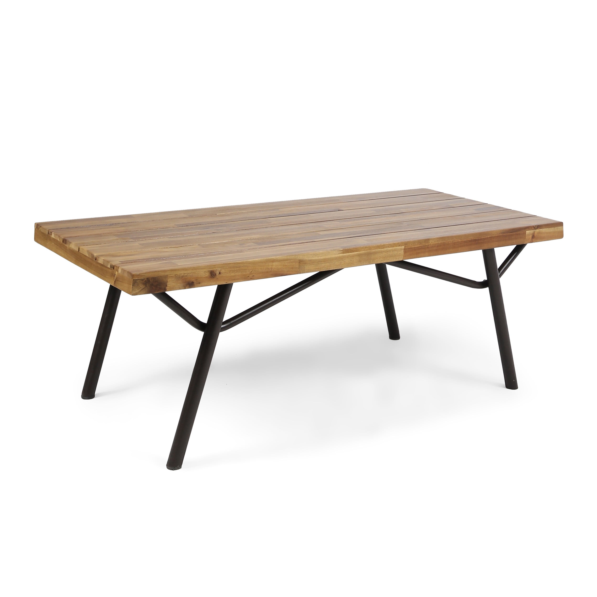 Teak Finish Acacia Wood and Iron Outdoor Coffee Table