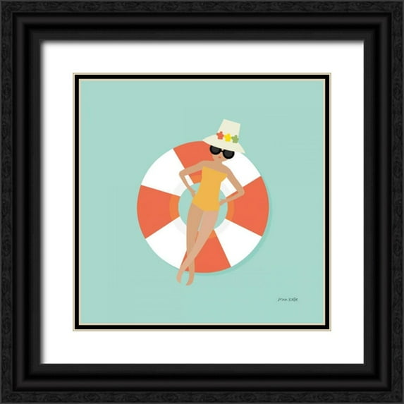 Kelle, Ann 12x12 Black Ornate Wood Framed with Double Matting Museum Art Print Titled - Floating in the Pool Tube II