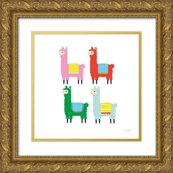Kelle, Ann 26x26 Gold Ornate Wood Framed with Double Matting Museum Art Print Titled - The Llamas
