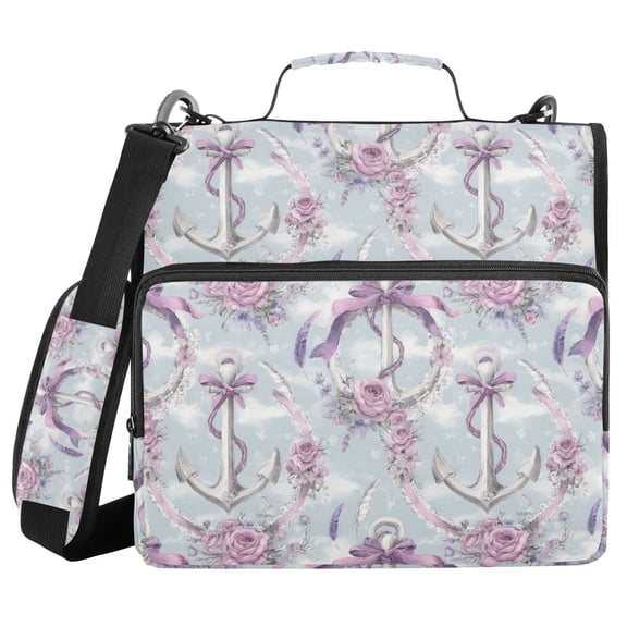 Kellegs with Bows Roses Valentine Binder Bag with Shoulder Strap 3 Ring Zipper Binder File Folder Document Storage