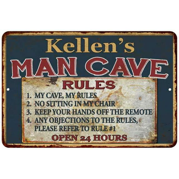 Kellen's Man Cave Rules Chic Rustic Green Sign Home 8x12 Metal 108120049602