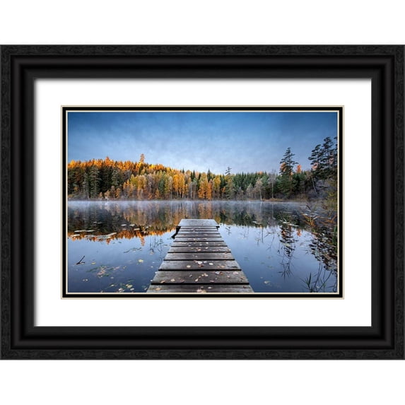 Keller 18x13 Black Ornate Wood Framed with Double Matting Museum Art Print Titled - Autumn Pier