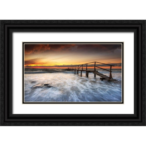 Keller 24x16 Black Ornate Wood Framed with Double Matting Museum Art Print Titled - Pier