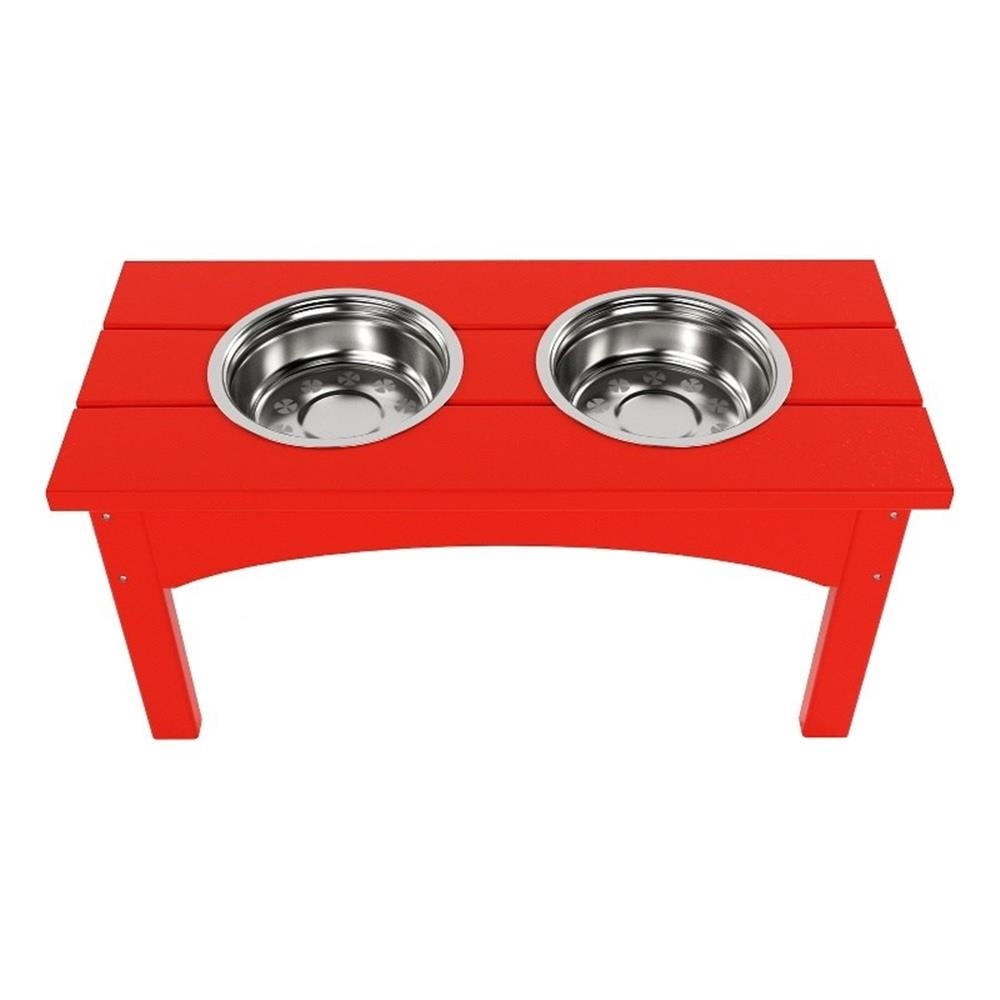 Red HDPE Elevated Pet Feeder with Stainless Steel Bowls