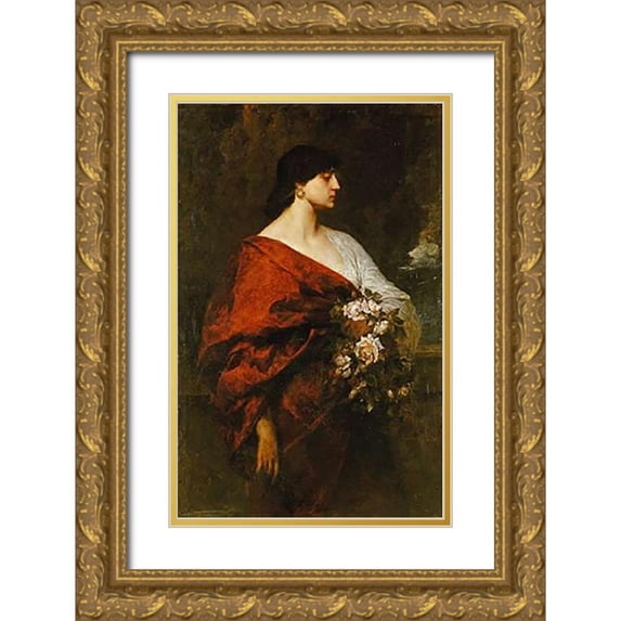 Keller, Ferdinand 22x32 Gold Ornate Wood Framed with Double Matting Museum Art Print Titled - A Dark Beauty