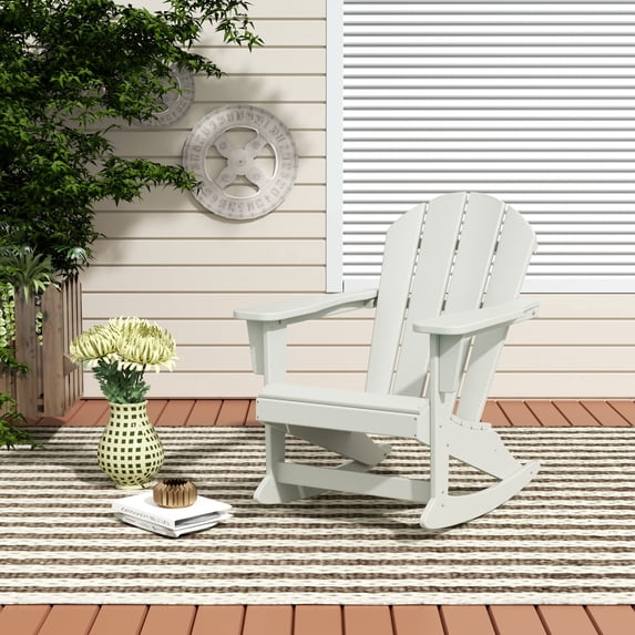 FADINGFREE Outdoor Patio Rocking Chair, All-Weather HDPE Patio Rocker with Wide Armrests for Porch, Lawn & Garden, Sand