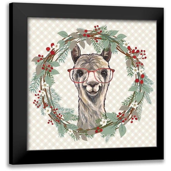 Keller, Lee 12x12 Black Modern Framed Museum Art Print Titled - Christmas Llama Wreath