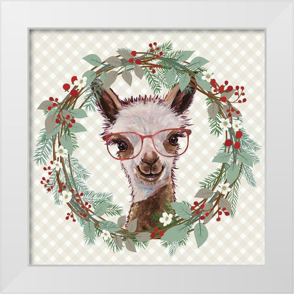 Keller, Lee 12x12 White Modern Wood Framed Museum Art Print Titled - Christmas Alpaca Wreath