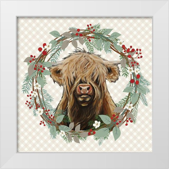 Keller, Lee 12x12 White Modern Wood Framed Museum Art Print Titled - Christmas Highland Wreath
