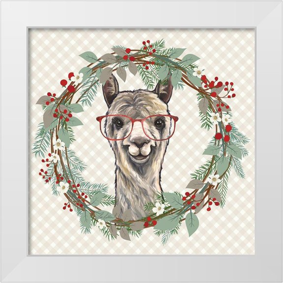 Keller, Lee 12x12 White Modern Wood Framed Museum Art Print Titled - Christmas Llama Wreath
