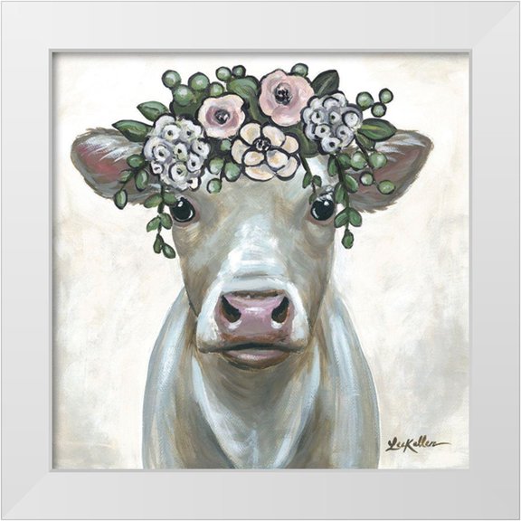 Keller, Lee 12x12 White Modern Wood Framed Museum Art Print Titled - Milkshake Cow with Flowers