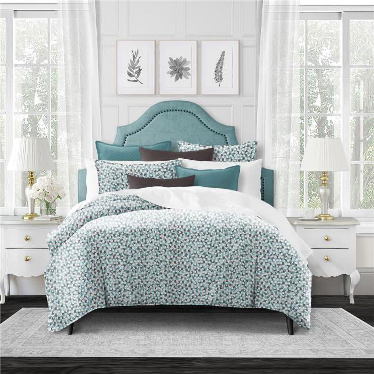 Keller Teal Queen Size Comforter & 2 Pillow Shams Set 5 Piece