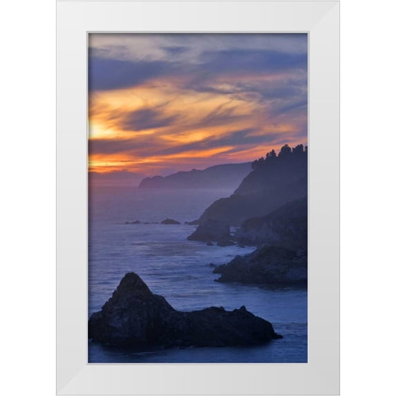 Kelley, David 11x14 White Modern Wood Framed Museum Art Print Titled - CA, Big Sur Coastal scene at sunset
