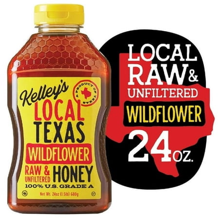 Kelley Honey Farms Local Texas Wildflower Honey 100% Pure Grade A, Raw and Unfiltered Honey, 24 oz