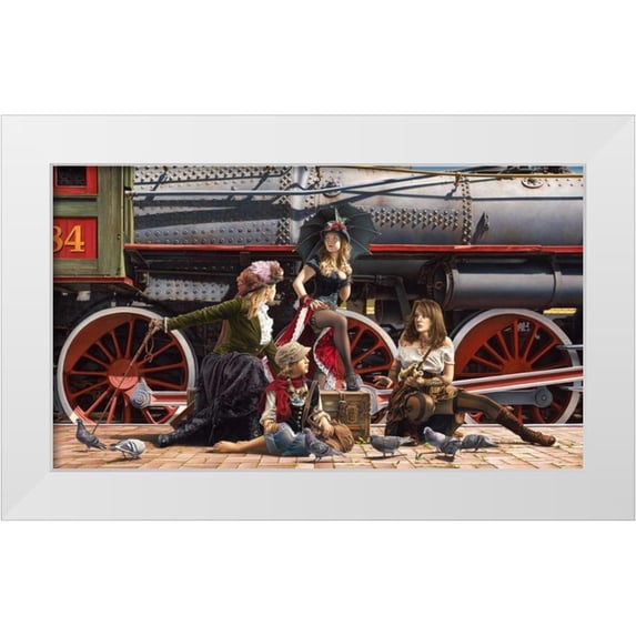 Kelley, Paul 32x20 White Modern Wood Framed Museum Art Print Titled - Last Train for the Coast
